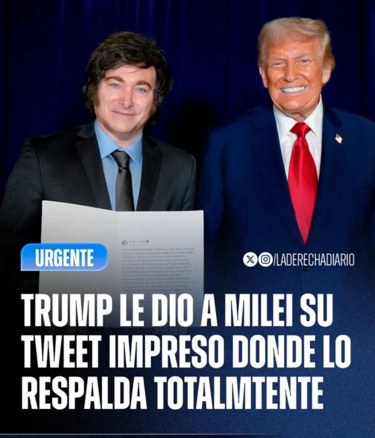 Si bien sirvió para calmar a los mercados, lo único que se trajo Milei de la reunión con Trump fue un tuit impreso 2 milei y trump tweet impreso la derecha diario